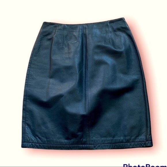 Maxima Wilsons Black Leather Skirt Pencil Straight Retro Sz 6 Full Lined NWOT